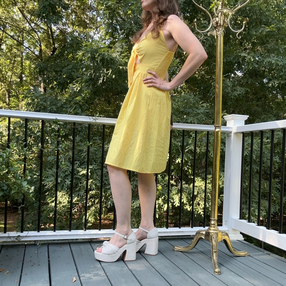 Yellow Tie-Front Dress Sundress Small - Picture 3 of 8